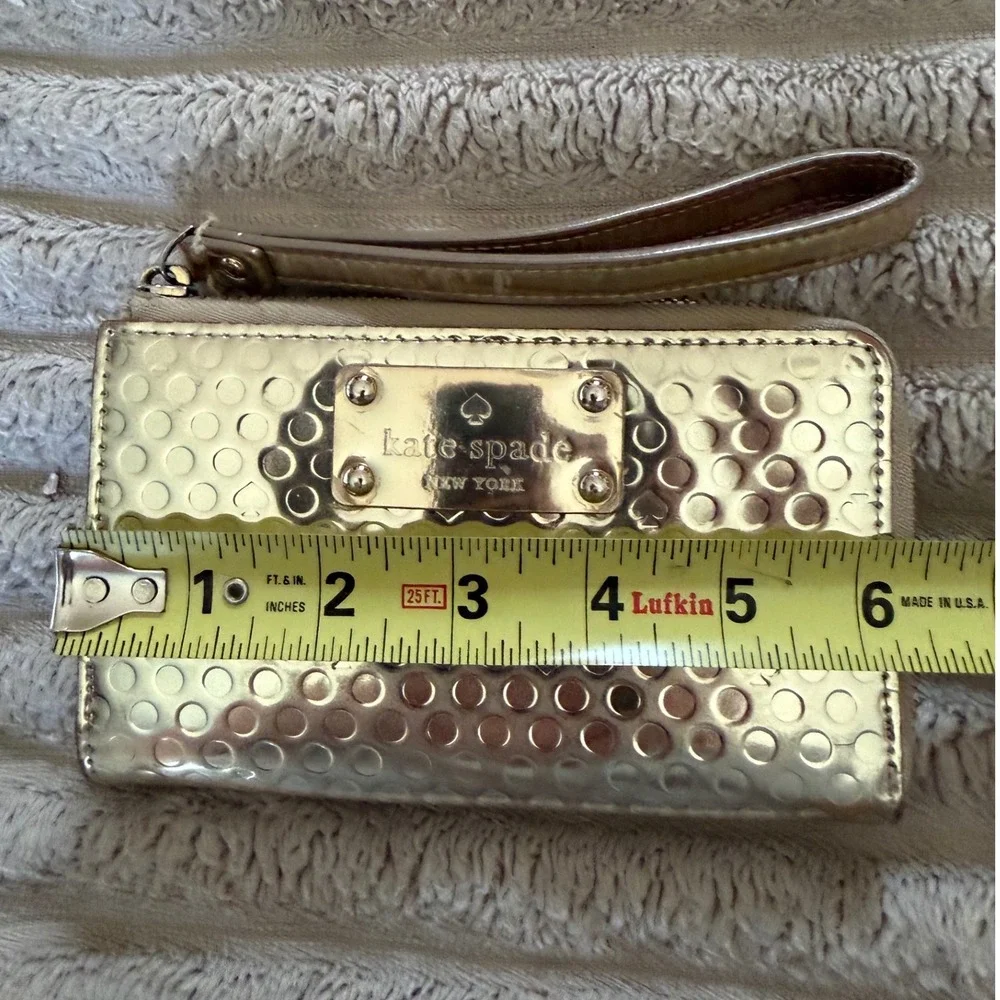 Kate Spade Gold Metallic Embossed Spade Dot Wristlet Wallet Zip Around Wallet